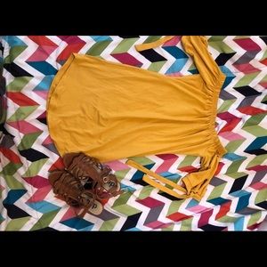 Yellow off the shoulder mini dress